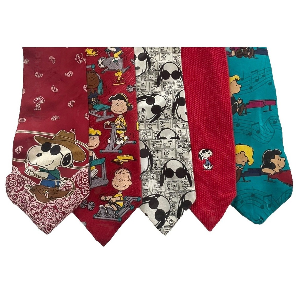 PEANUTS LOT OF 5 NECK TIES SNOOPY CHARLIE BROWN WOODSTOCK Novelty Cartoon Crafts